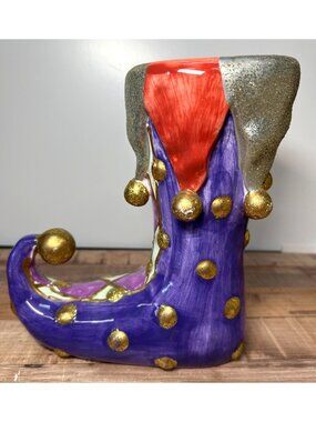 Christmas Whimsical Hand-Painted Ceramic Elf Boot Decorative